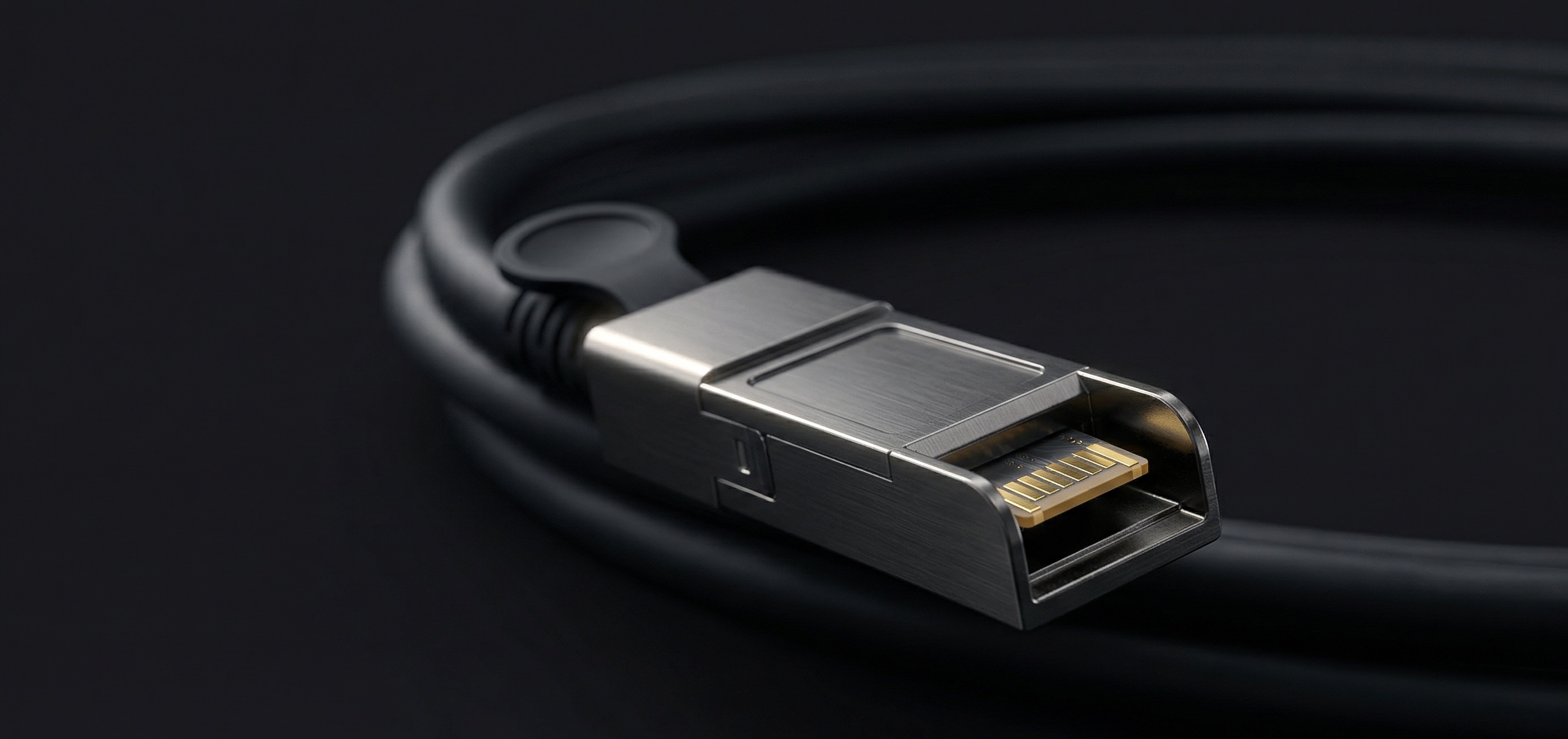 Image of a DAC (Direct Attach Copper) alone. The image focuses on the intricate details of the DAC's design, showcasing its high-quality construction and the vibrant colors of the copper cables, emphasizing the advanced networking capabilities of Bullionet's dedicated servers.